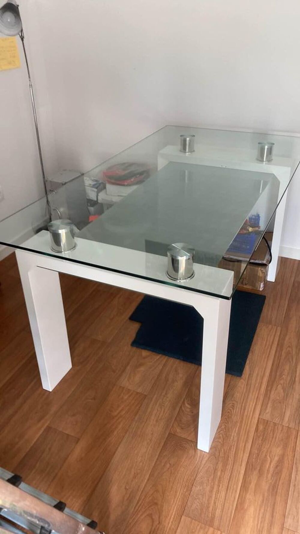 Ensemble vitrine et bureau laqu&eacute; blanc "&nbsp;bois verre " Meubles