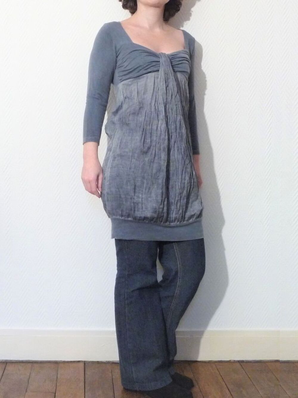 Robe en Soie et Viscose Bleu &agrave; Manches 3/4- Neuf- Vulcano Vêtements