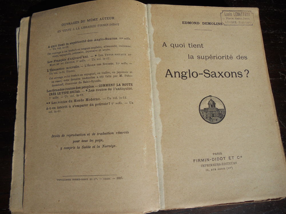 A QUOI TIENT LA SUP&Eacute;RIORIT&Eacute; des ANGLO-SAXONS 1927 Livres et BD