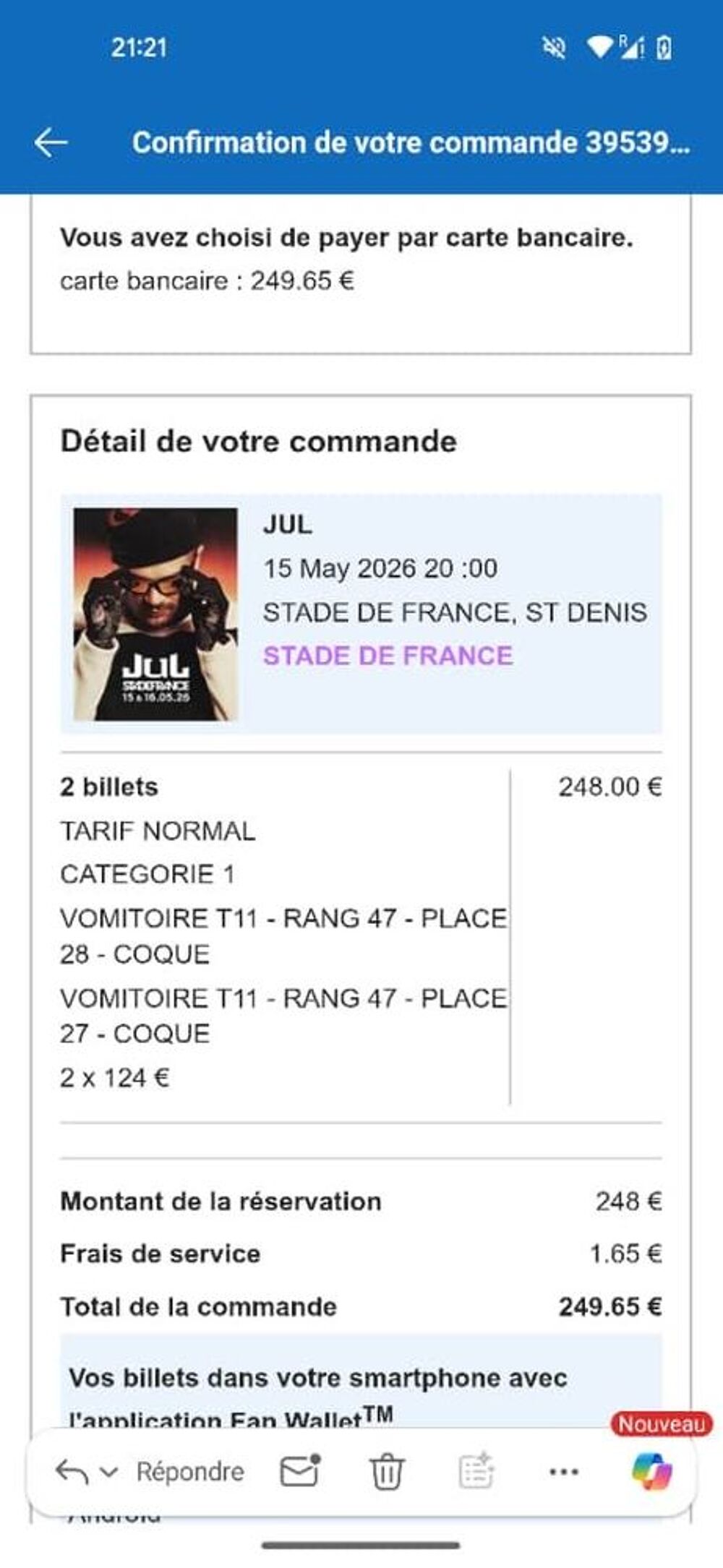 2 Places pour Julien (jul) Billetterie