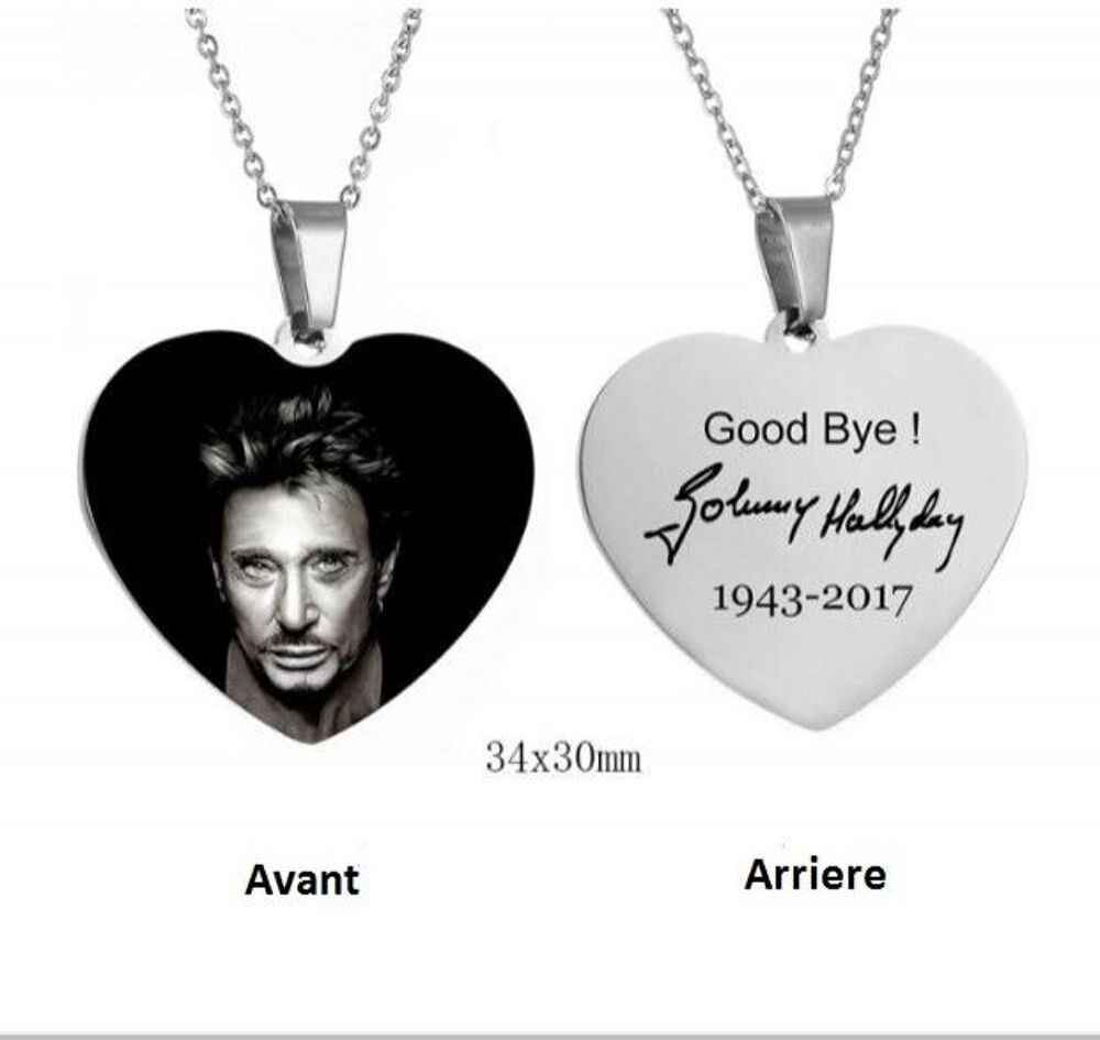 Collier Hommage pendentif Johnny Hallyday en forme de coeur Bijoux et montres