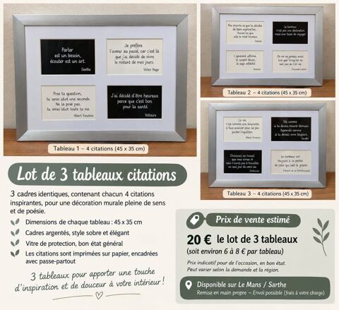 Lot de 3 tableaux citations Le Mans (72)
