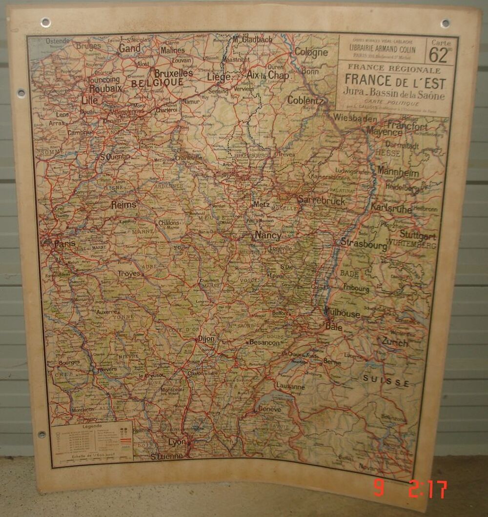 Ancienne carte g&eacute;ographique d'&eacute;cole 