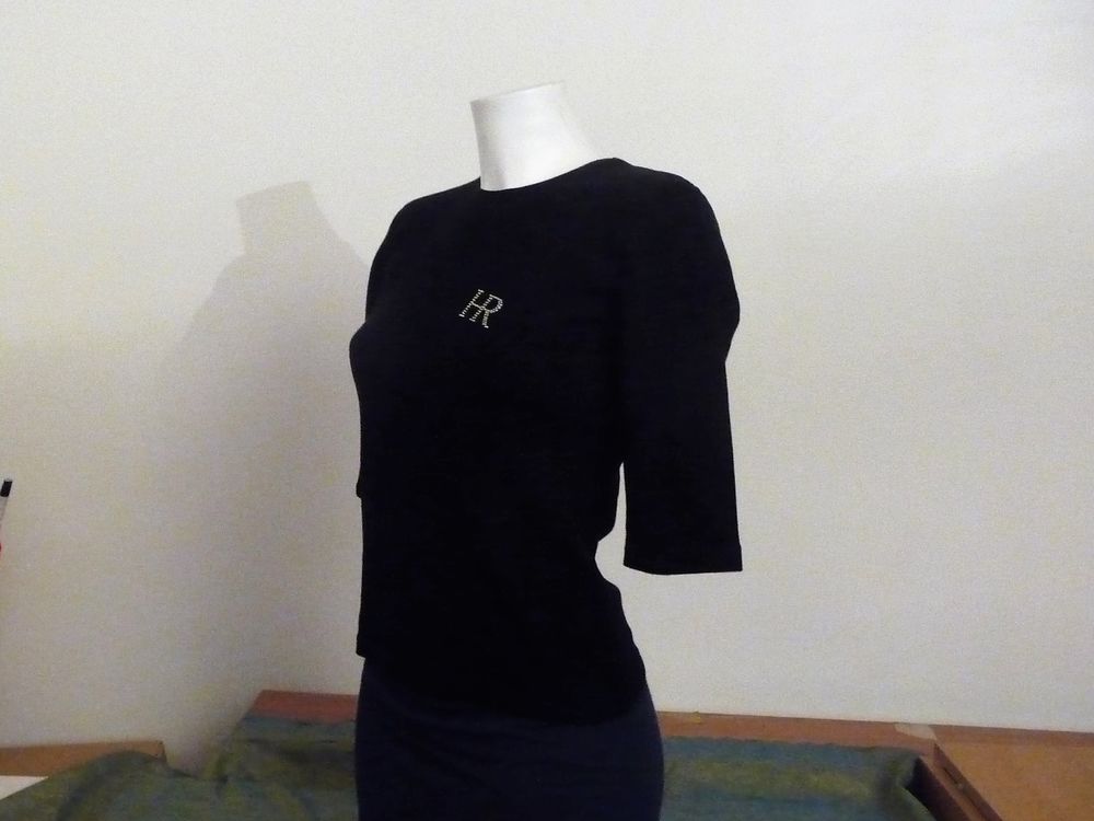 Top/ Tee Shirt en 100% Coton Noir &agrave; Manches 3/4- Taille S Vêtements