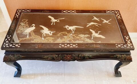 Table chinoise laquée décor Hérons 145 Limours (91)