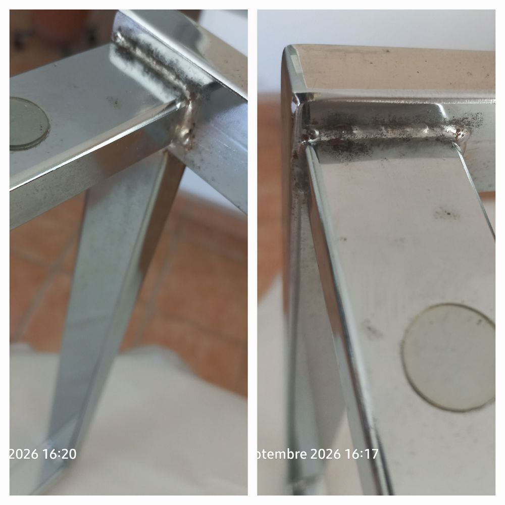Table basse vintage ann&eacute;es 70 inox et verre 110 x 55 cm Meubles