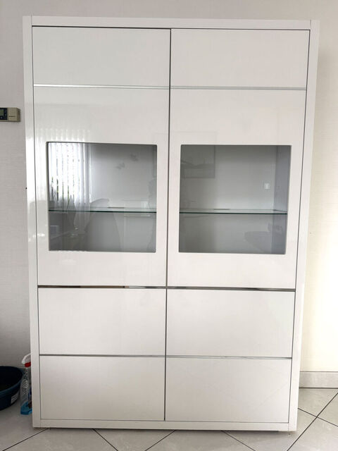 Vitrine / buffet haut blanc laqué brillant, 4 portes Basse-Ham (57)