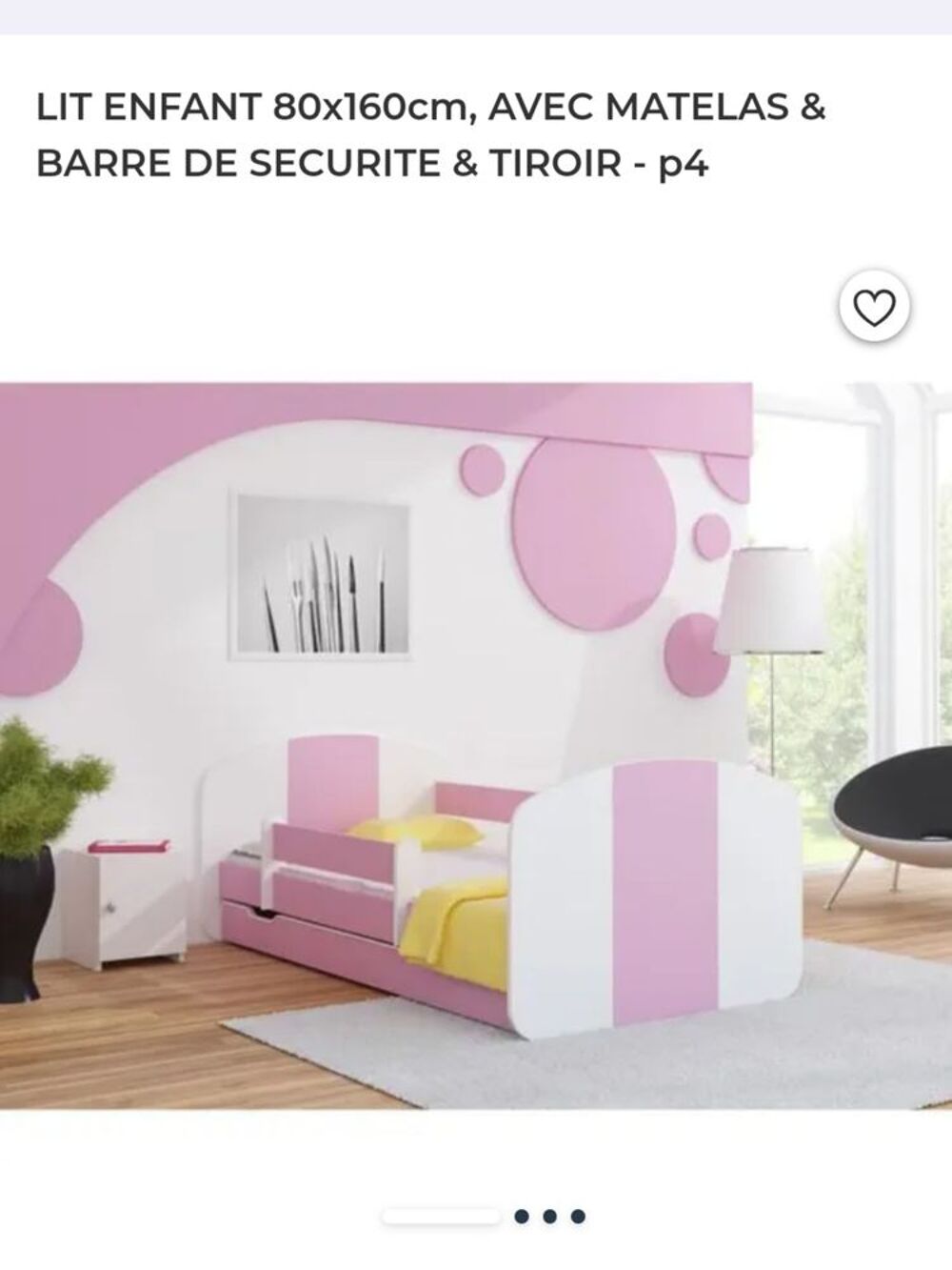 lit rose et blanc 80x160 avec sommier tiroir et matelas Mobilier enfants