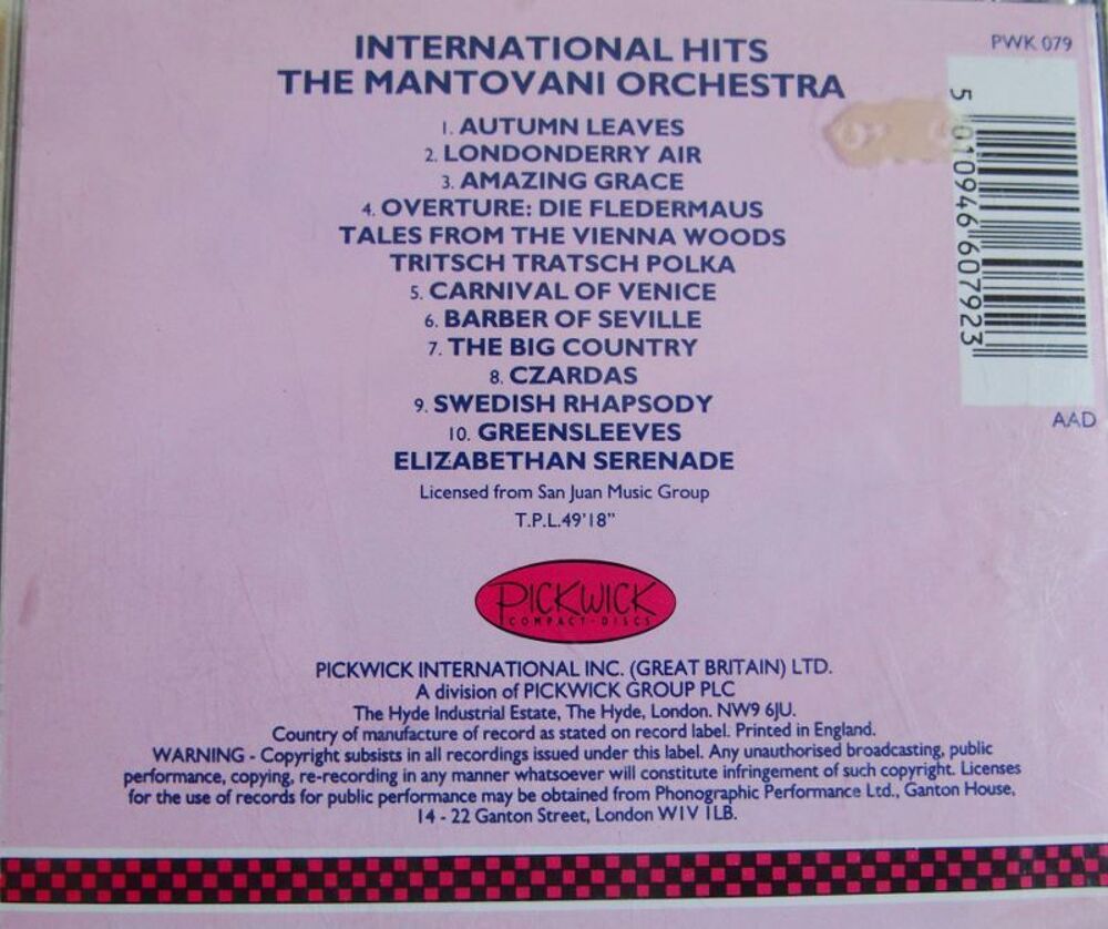 CD The MANTOVANI ORCHESTRA International Hits
CD et vinyles