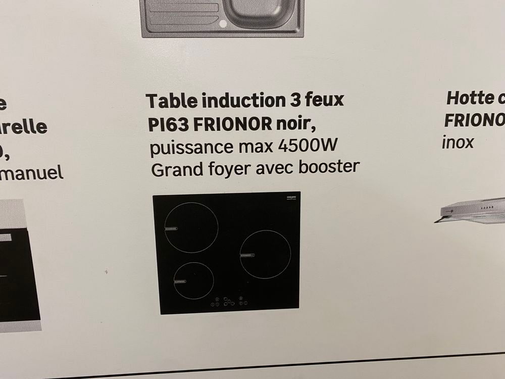 Table induction 3feux PI63 frionor noir, puissance max 4500 Electrom�nager