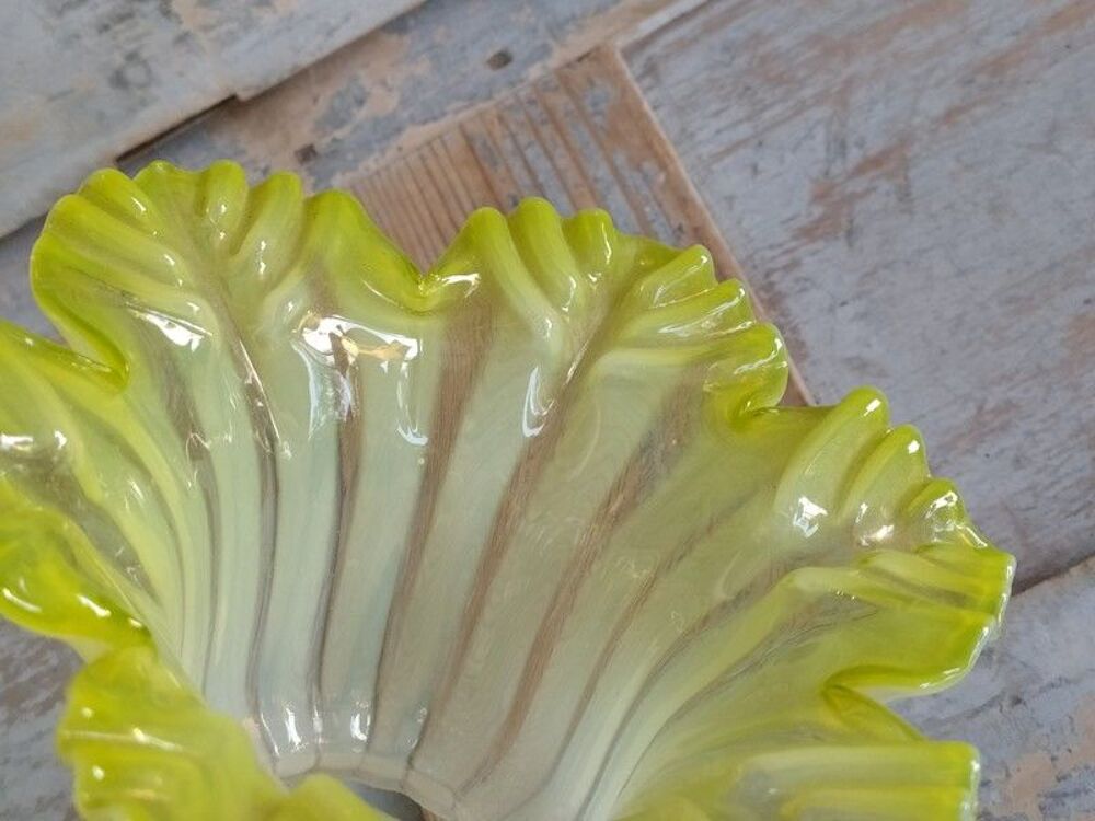 Tulipe de Lampe Fleurs Verre Souffl&eacute; P&eacute;tales Jaune Clichy Décoration