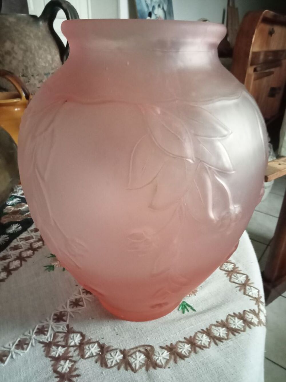 Vase rond patte de verre rose Dcoration