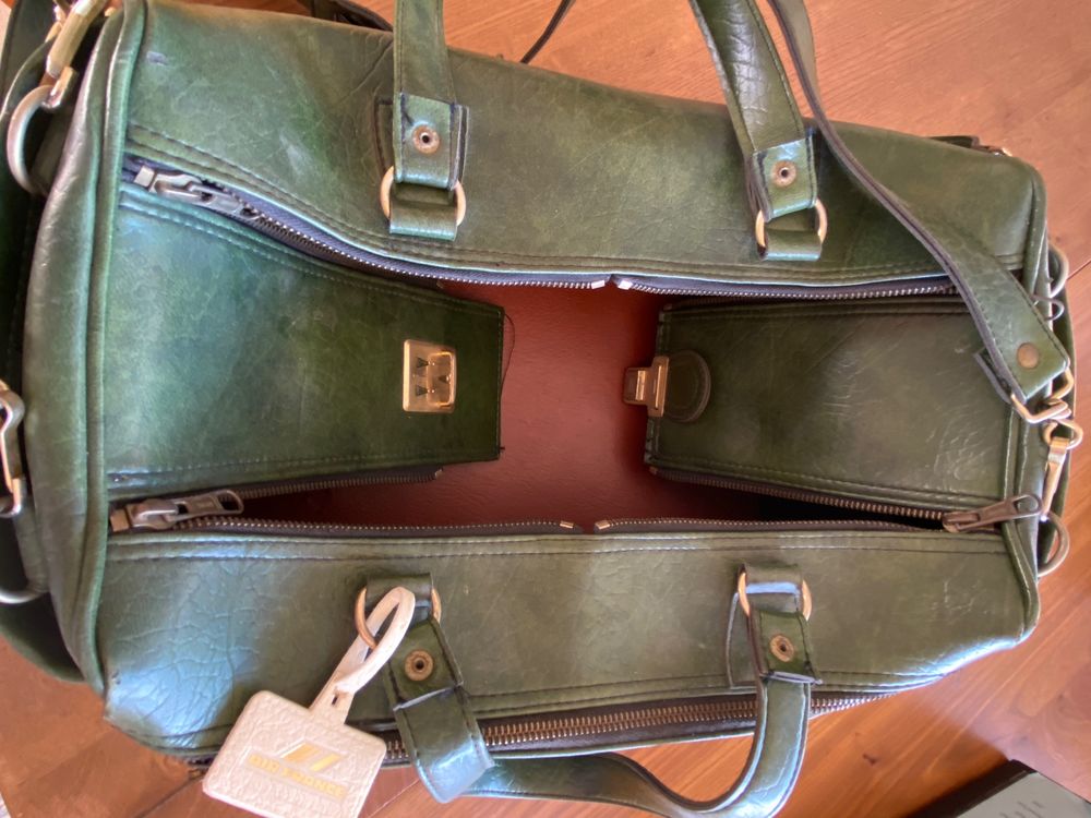 rare sac voyage, vert, vintage Maroquinerie