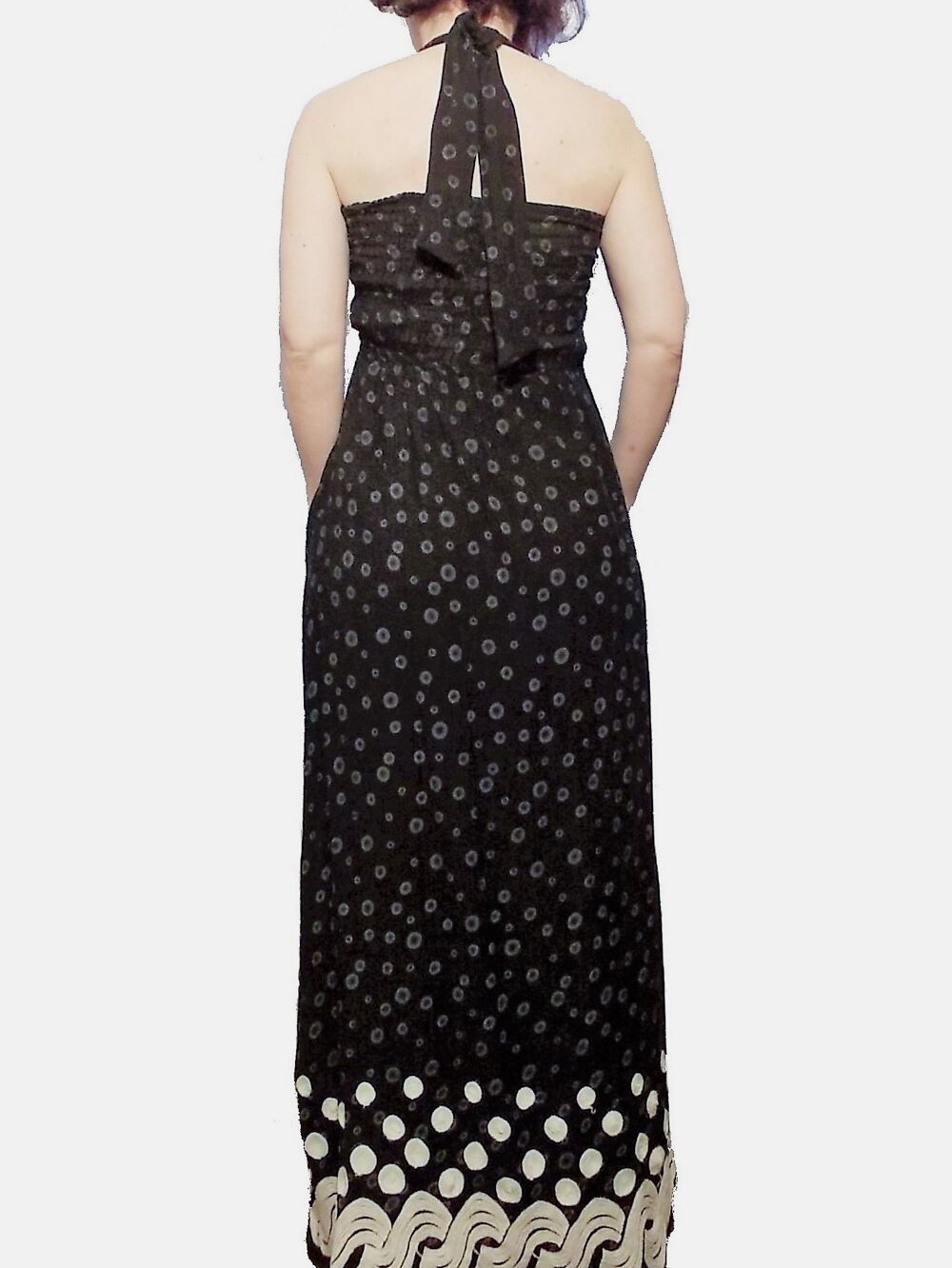 Robe Longue Dos Nu en 100% Coton Noir et Blanc- Promod Vêtements