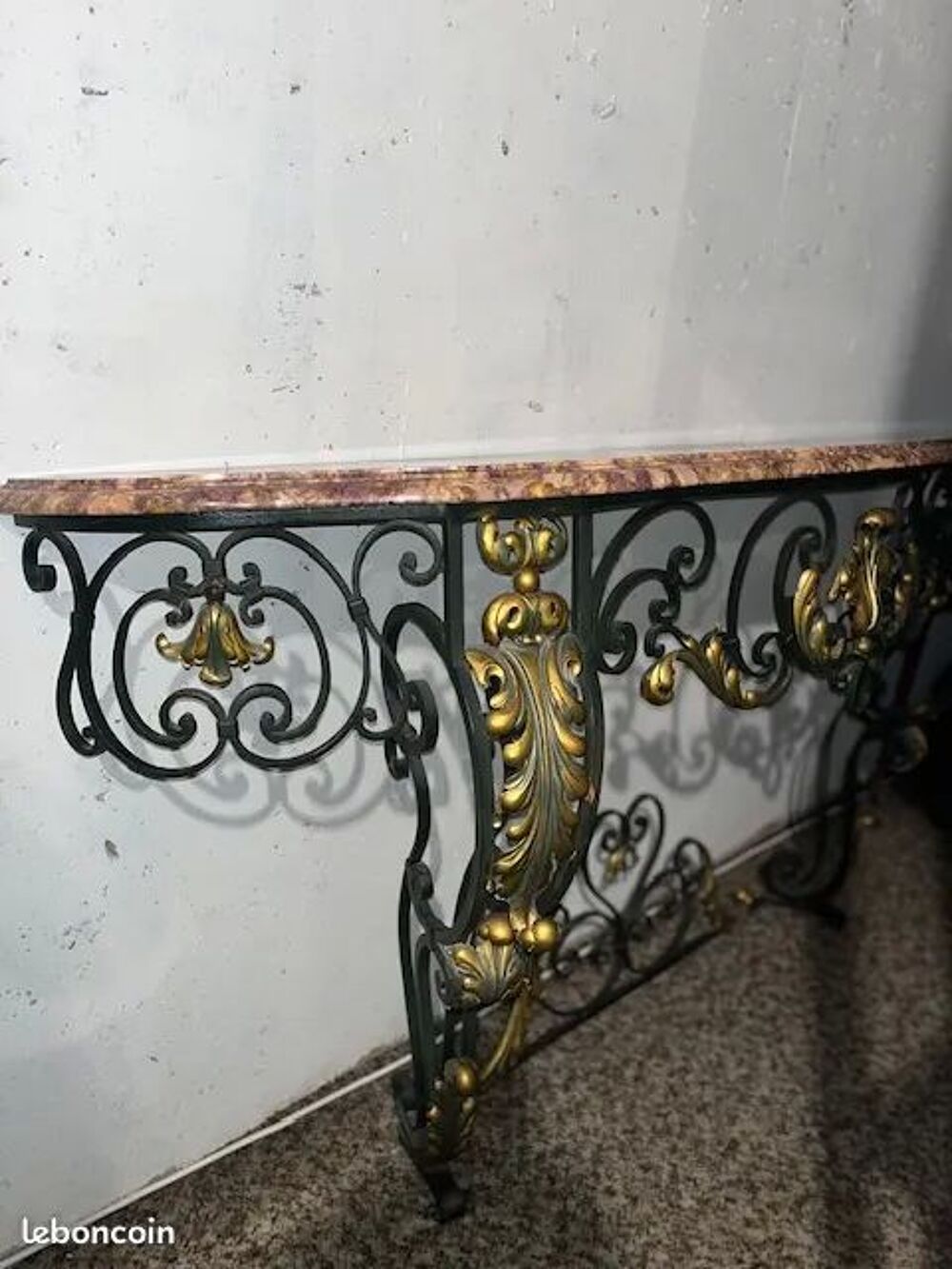 Console en marbre et fer forg&eacute; XXe si&egrave;cle Meubles