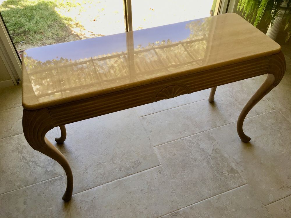 Console c&eacute;rus&eacute;e, plateau en travertin Meubles