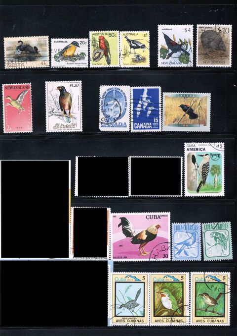 lot de 32 timbres d'AMERIQUE et d'OCEANIE avec des OISEAUX 2 Les �glisottes-et-Chalaures (33)