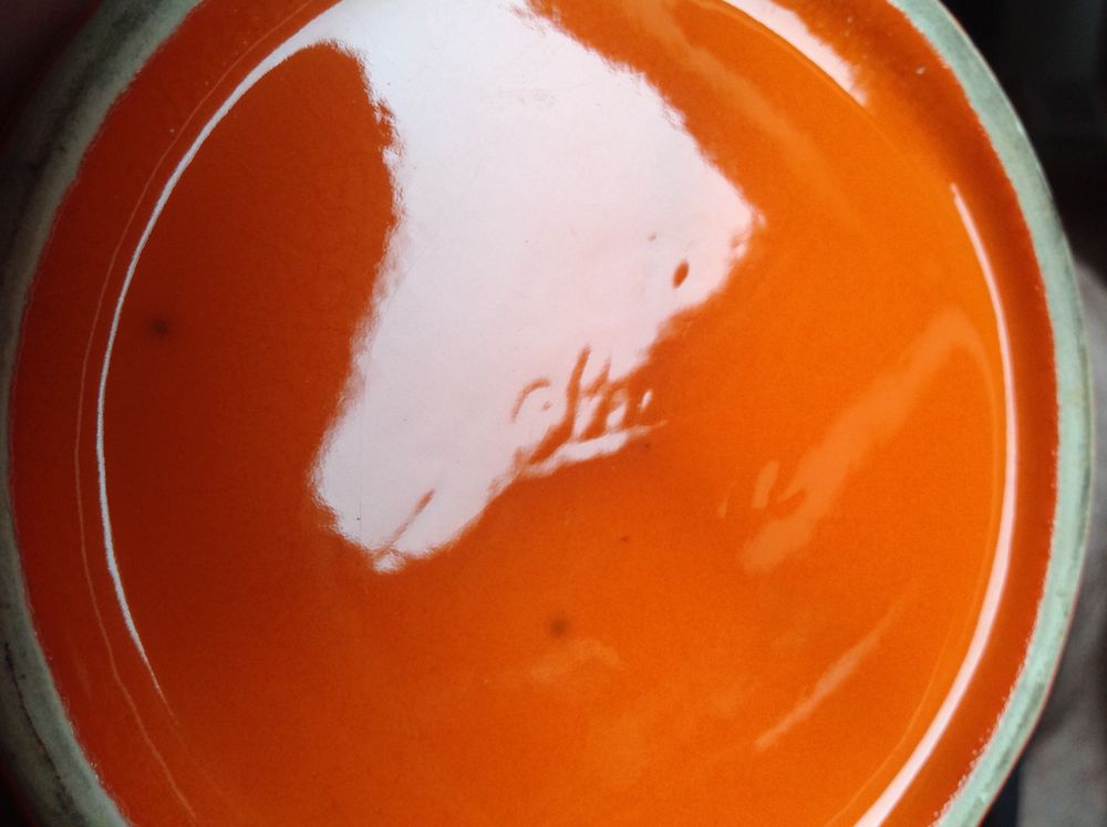 ANCIEN POT C&Eacute;RAMIQUE &Eacute;MAILL&Eacute; ORANGE SIGN&Eacute; NUM&Eacute;ROT&Eacute; Envoi Pos Décoration