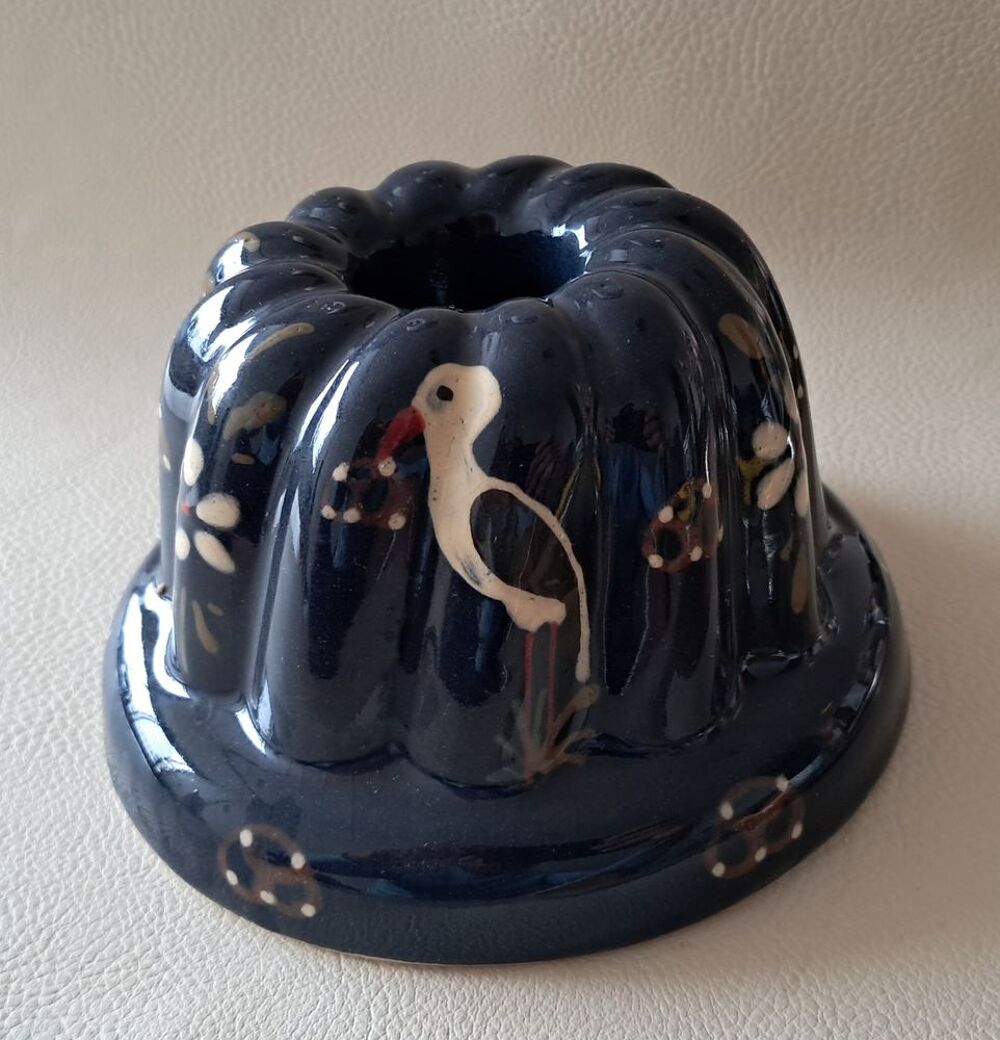 petit moule &agrave; kouglof alsacien en terre cuite &eacute;maill&eacute; bleu Cuisine