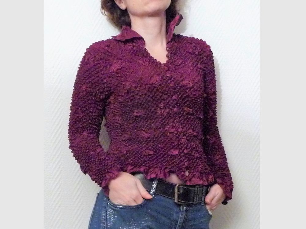 Top / Chemise Violet Pliss&eacute;e &agrave; Manches Longues- Kitana Vêtements