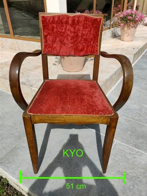 Fauteuil bridge, Chaise rouge, accoudoirs arc vintage ancien 99 Foncine-le-Haut (39)
