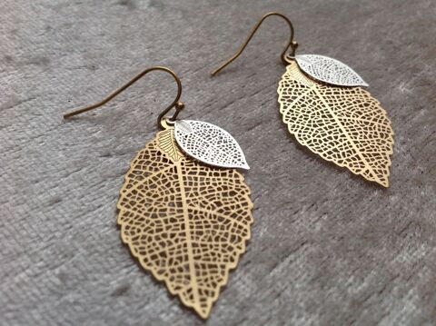 BOUCLES OREILLES FEUILLES PTE ARGTÉ GDE DORÉ Envoi Possible 2 Trégunc (29)