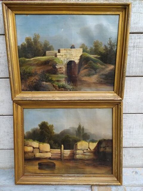 Paire de Tableaux Peintures � L'huile XIX�me ca1840. 120 Loches (37)