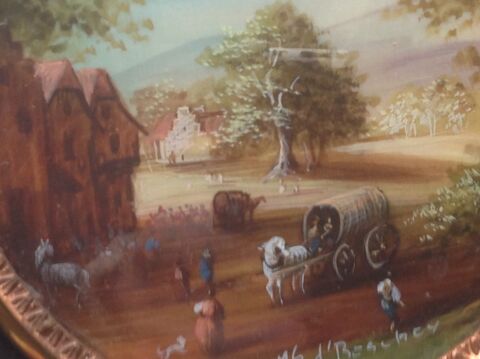 PAYSAGE ANIMÉ MINIATURE SUR IVOIRE SIGNÉ BESCHEY 200 Trégunc (29)