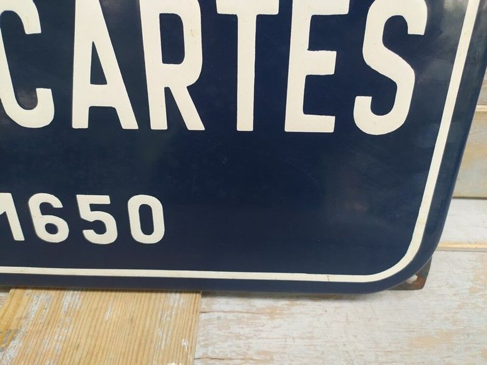 Ancienne Plaque &Eacute;maill&eacute;e Rue Ren&eacute; Descartes 1596-1650
