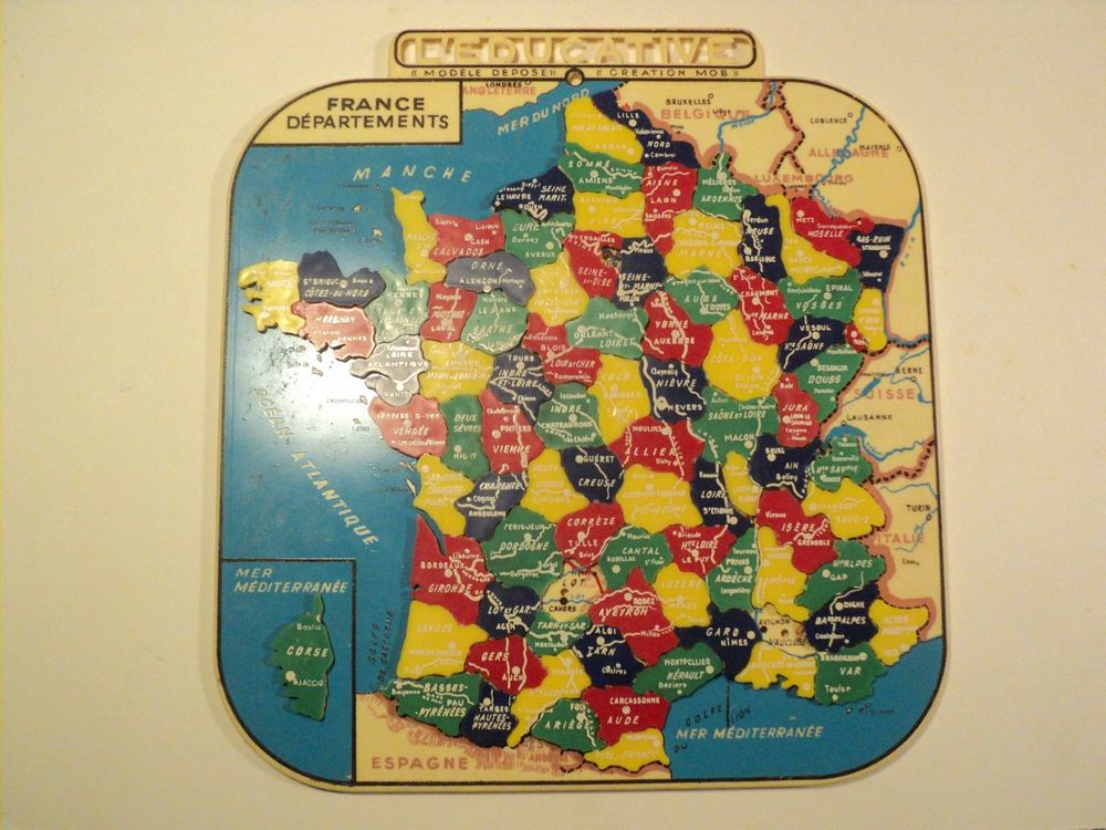 Ancien Jeu &Eacute;ducatif La France en Puzzle Carte Vintage Jeux / jouets