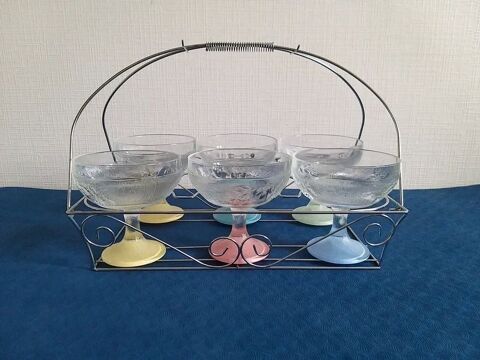Ensemble de 6 coupes en verre � fruit ou glace. Marque Itali 15 Roanne (42)