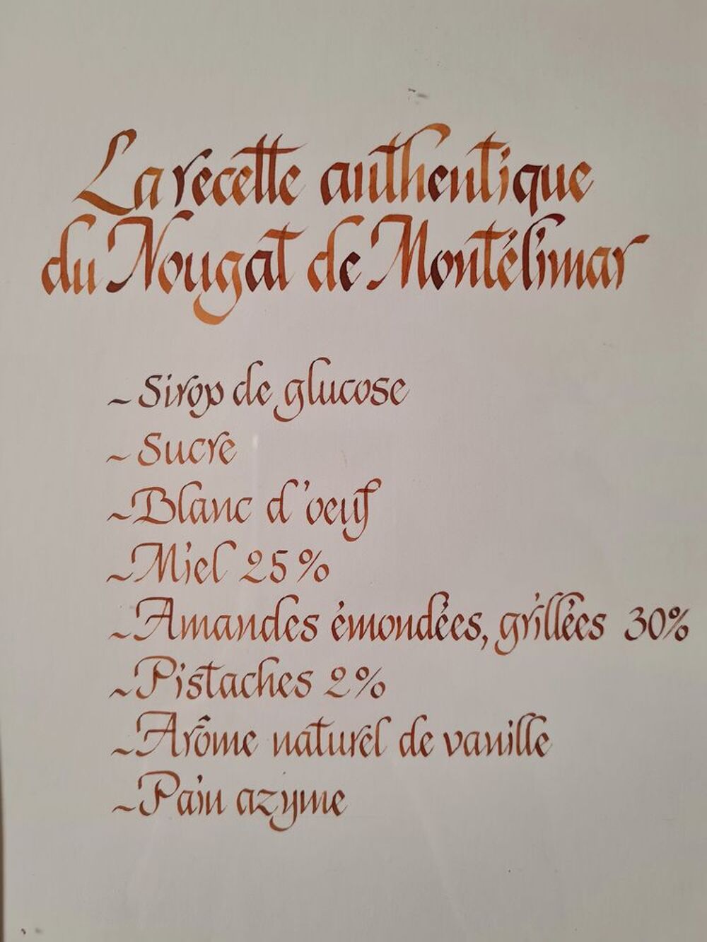 Cadre "Recette authentique du Nougat de Mont&eacute;limar " Décoration