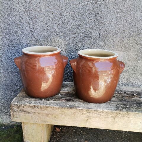2 pots à confit numéro 7 en grès ancien vernissé Maron 10 Jurançon (64)