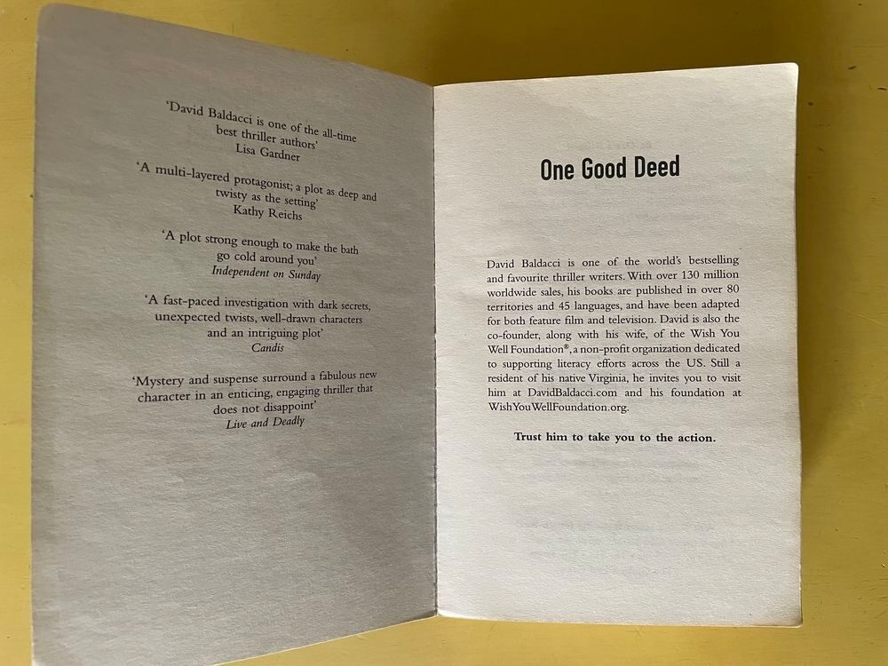 Livre One Good Deed - David Baldacci _ Livres et BD