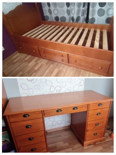 LIT COMPLET ET BUREAU EN PIN MASSIF 310 Saint-tienne-de-Crossey (38)