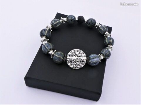 Bracelet élastique laiton argenté et céramique Viroflay (78)