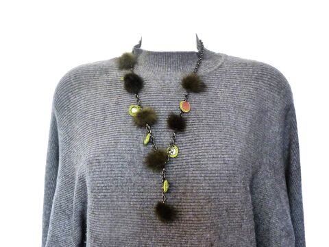 Collier en m�tal Gris Anthracite avec Pompons Kaki et Miroir 8 Paris 15 (75)