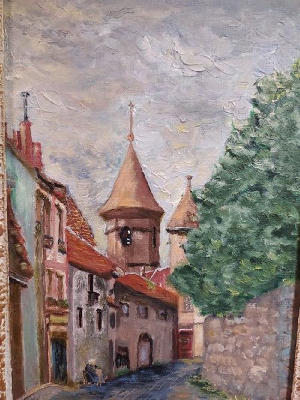 Ancien Tableau Paysage Rue de Langogne Loz&egrave;re 