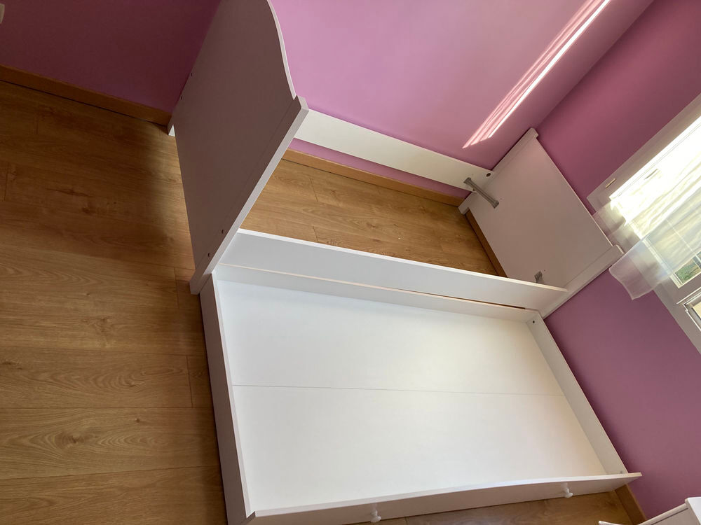 Lit 90x 190cm Bois Blanc avec rangement sous lit Meubles