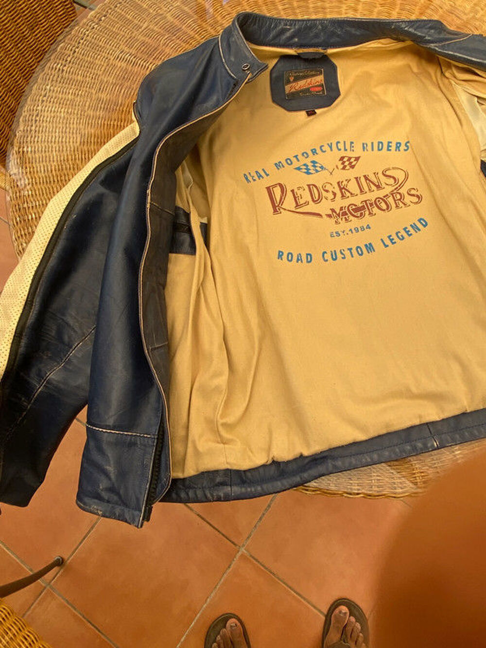 Blouson cuir bleu et blanc redskins riders Vintage Vêtements