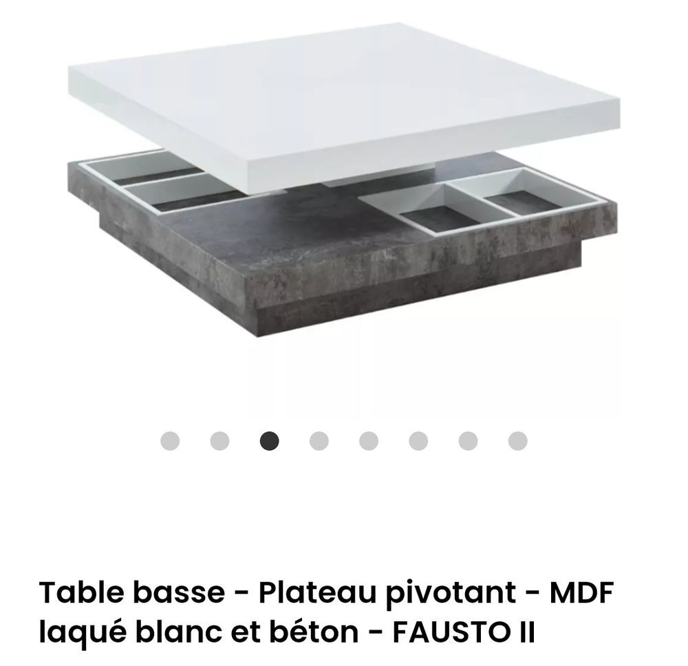 Table basse neuve FAUSTO II - Plateau pivotant - MDF blanc Meubles