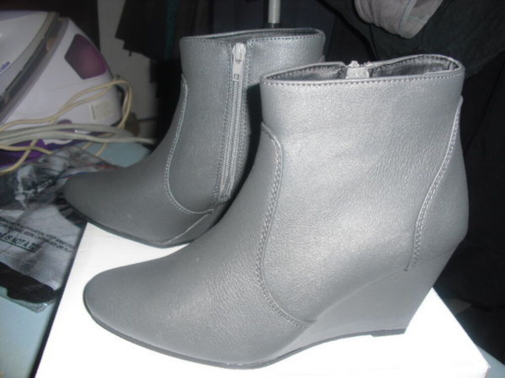 BOOTS compens&eacute;es aspect cuir grise NEUVE pointure 36 Chaussures