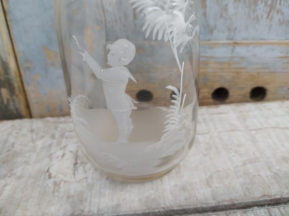 Flacon Verre Souffl&eacute; &Eacute;maill&eacute; Mary Gregory D&eacute;cor Enfant Décoration
