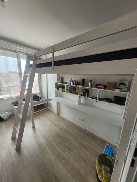Lit mezzanine 90190 avec bureau intgr en bois blanc 250 Athis-Mons (91)