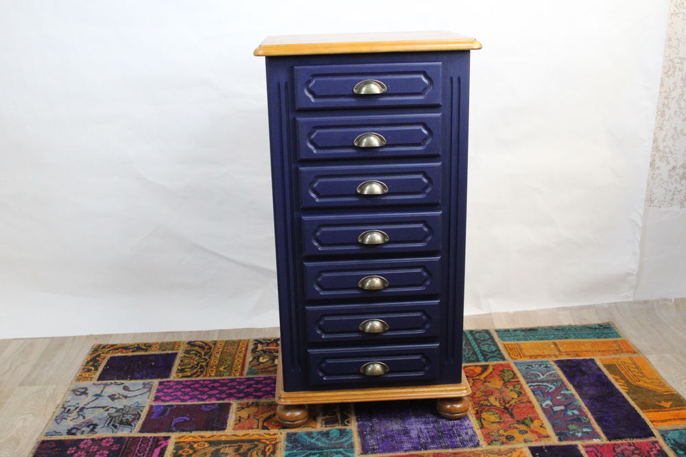 SEMAINIER VINTAGE 7 TIROIRS BLEU NUIT 1960 FRANCE Meubles