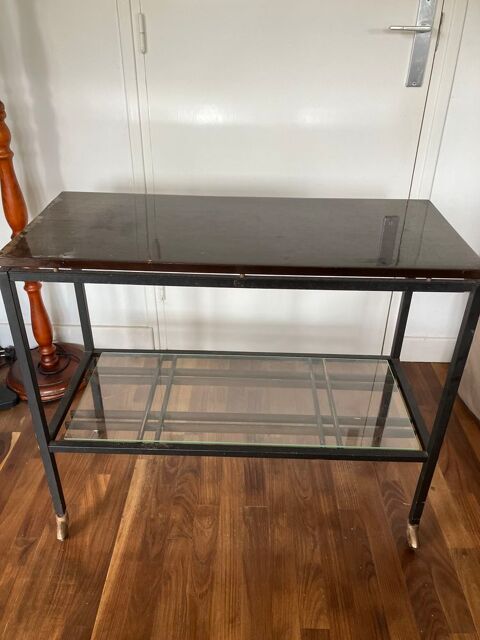 Table télé vintage verre et métal  10 Plougrescant (22)
