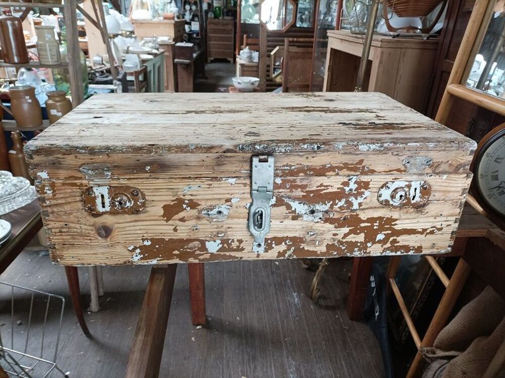Valise boite bois massif patin&eacute; malle Rangement dp 0523032 Décoration