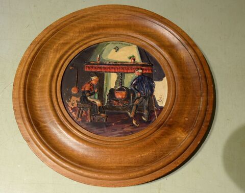 Assiette Bois Ancienne - Sc�ne de veill�e � la chemin�e. 10 Roissy-en-Brie (77)