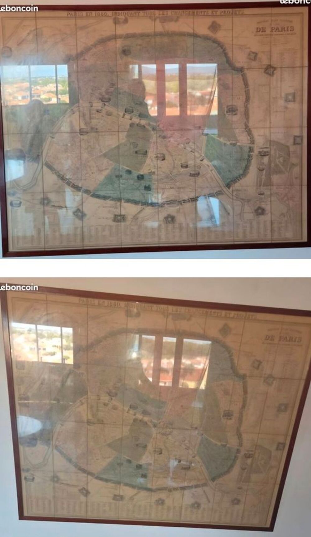 Cadre plan original de paris 1860 indiquant tout les changem Décoration
