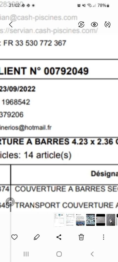 Bache barre micro piscine neuve grise sous emballage 600 Valros (34)